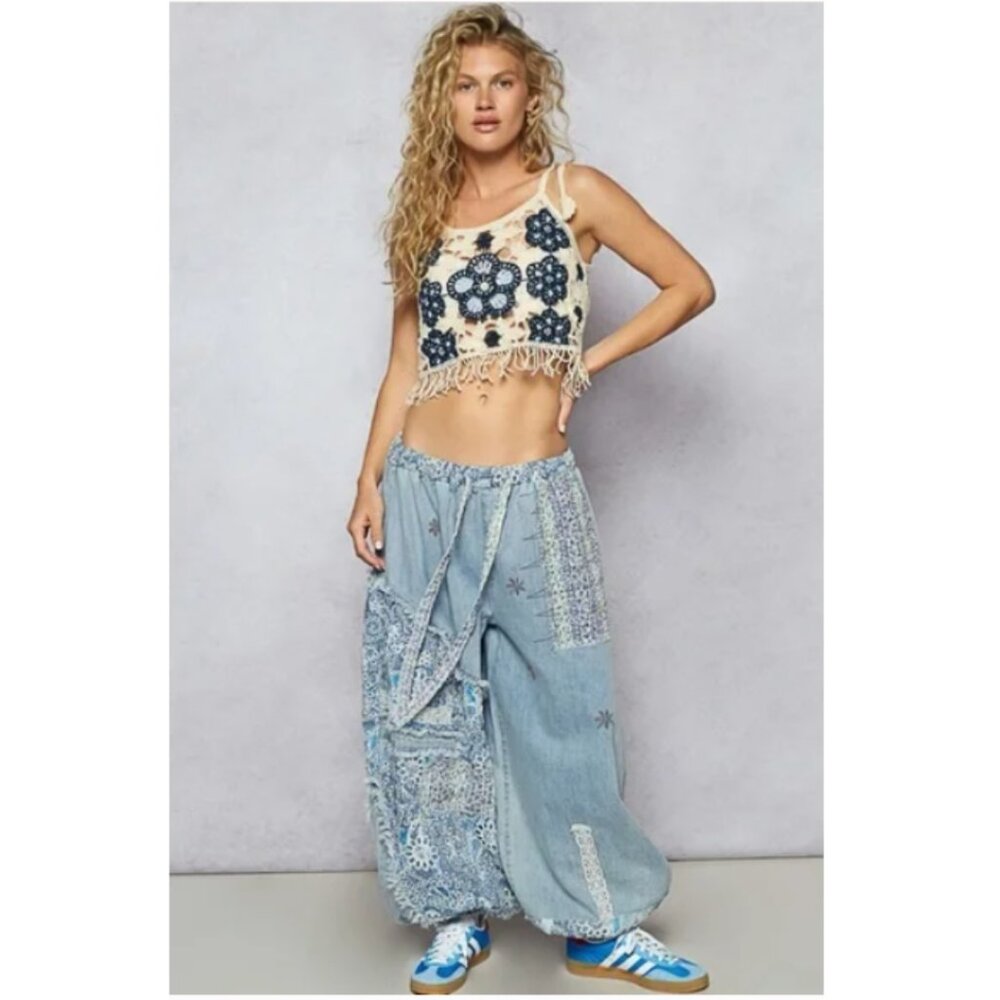 POL Patchwork Denim Jogger Pants Women's S NWOT - Picture 9 of 13